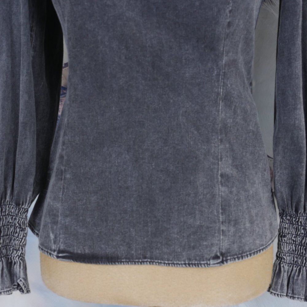 Zara "The 80's Collection" Black Acid Washed High Neck Puff Long Sleeve S XS Top - Picture 6 of 10